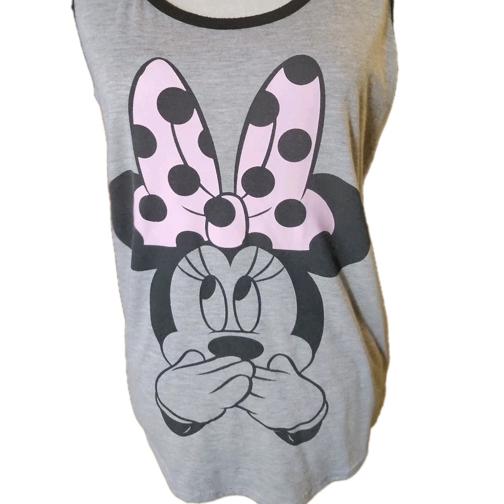 Disney Minnie Mouse Tank Top Womens Medium Gray Black Trim Pink Bow 1-01622